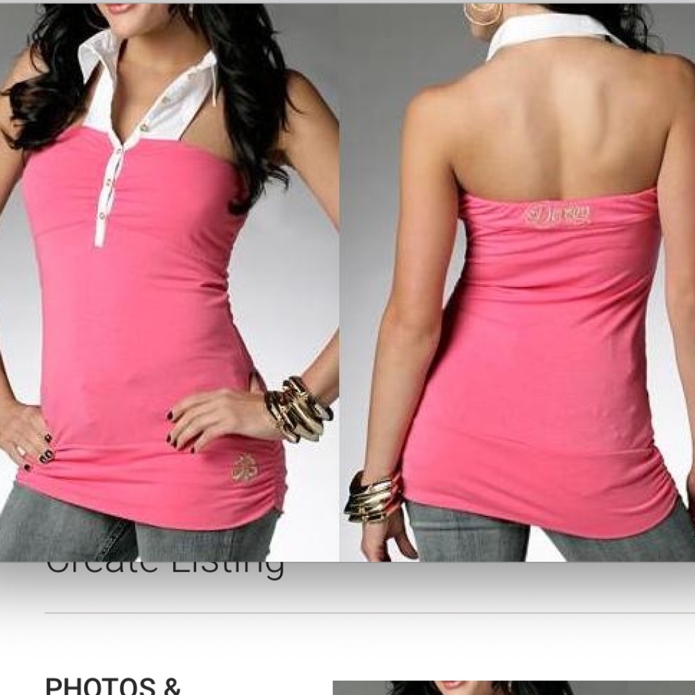 NEW Dereon Beyonce Y2K Pink button Halter Top Polo Shirt L large